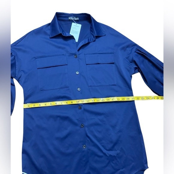 Prettygarden. Blue Midi Shirt Dress with Belt - Picture 9 of 10